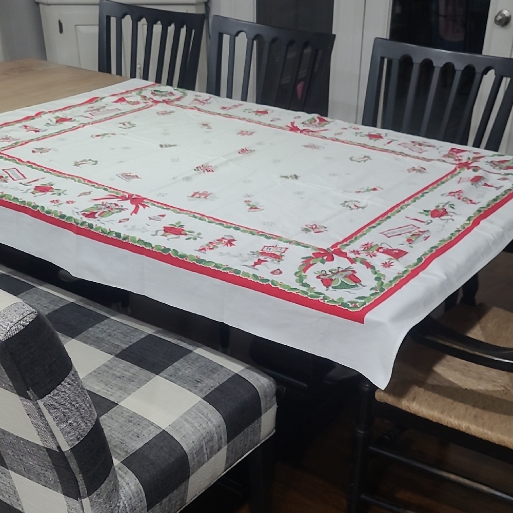 Festive Vintage Red and Green Christmas Tablecloth